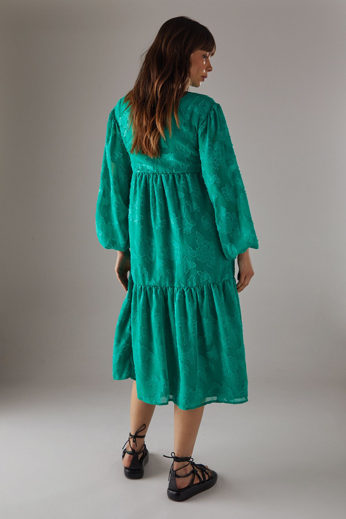 Burnout Chiffon Wrap Smock Midi Dress - Image 3