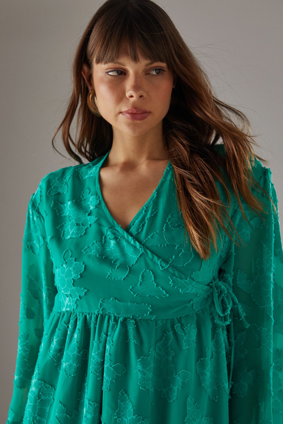 Burnout Chiffon Wrap Smock Midi Dress - Image 4
