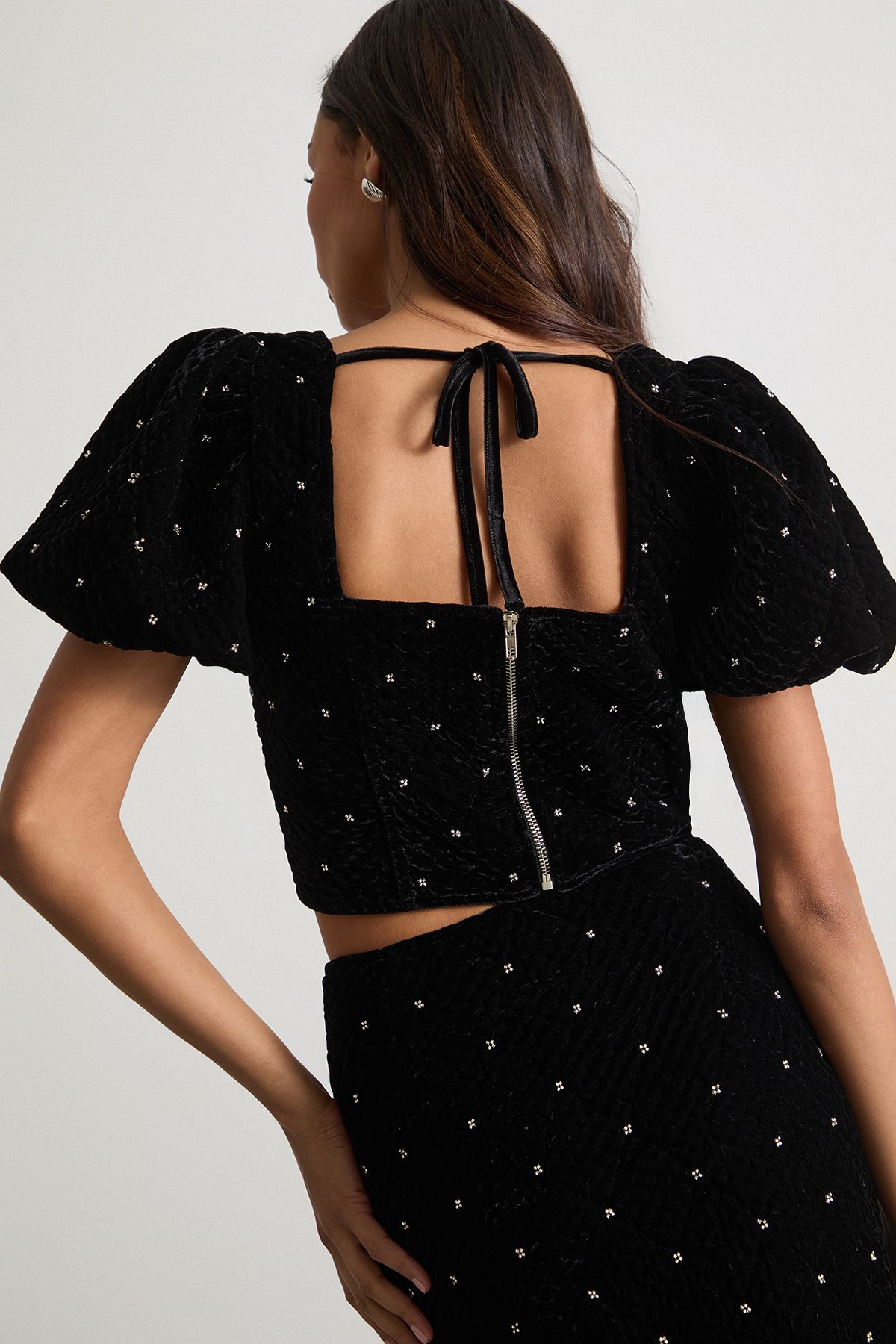 Velvet Embellished Puff Sleeve Top - Image 3