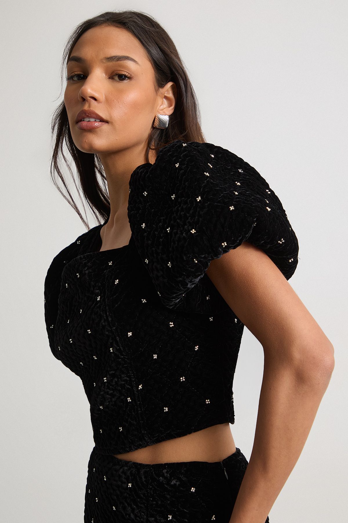 Velvet Embellished Puff Sleeve Top - Image 4