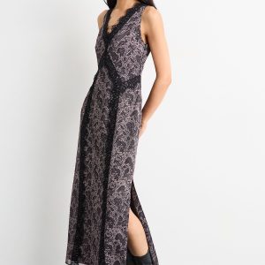 Chiffon Printed Dress With Lace