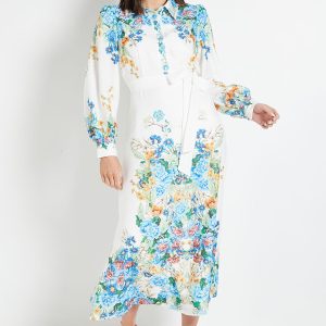 Floral Western Belted Midi Shirt Dress