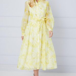 Petite Floral Organza Shirt Midi Dress