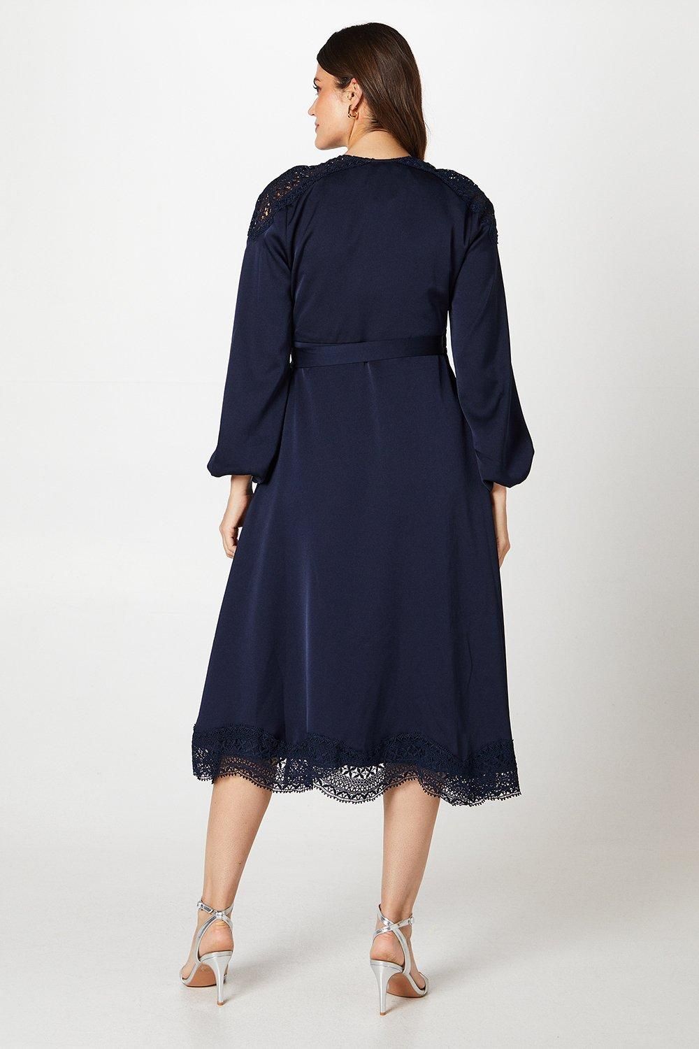 Lace Insert Wrap Midi Dress - Image 3