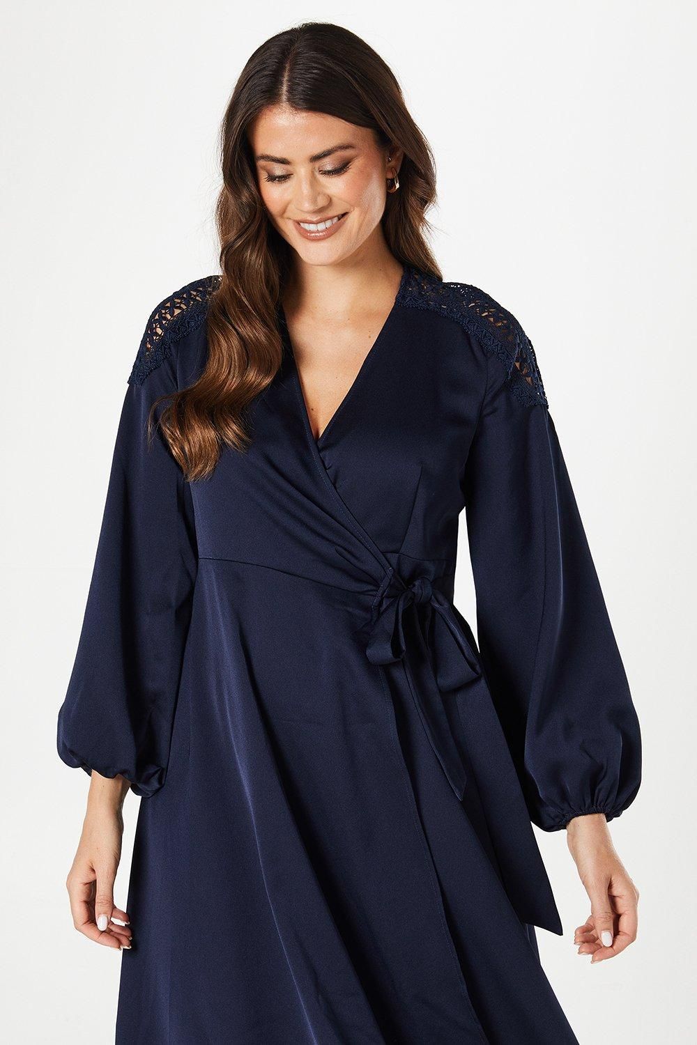 Lace Insert Wrap Midi Dress - Image 4