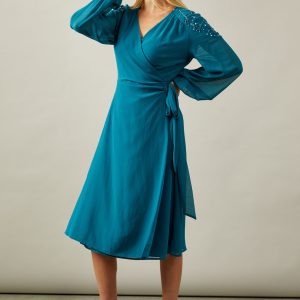 Petite Occasion Embellished Sequin Shoulder Wrap Midi Dress