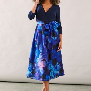 Occasion Printed Organza Wrap Midi Dress
