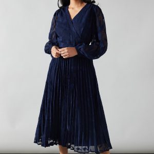 Petite Georgette Jacquard Blouson Sleeve Wrap Dress