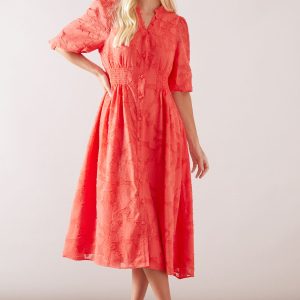 Petite Floral Jacquard Button Midi Dress