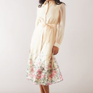 Floral Organza Belted Shirt Dress