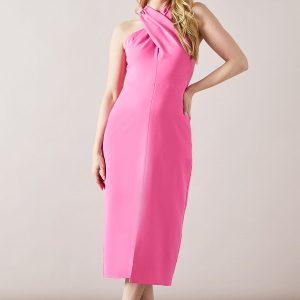Tailored Crepe Halterneck Midi Dress