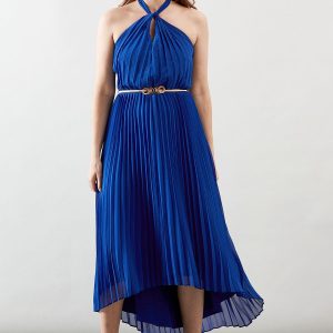Pleated Halterneck Chiffon Midi Dress