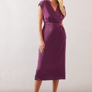 Petite Satin Sleeveless Wrap Midi Dress