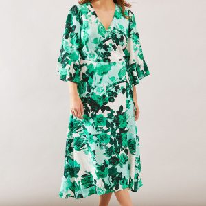 Floral Wrap Ruffle Midi Dress