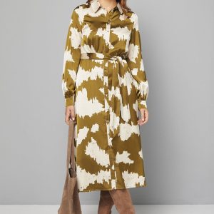 Abstract Satin Shirt Dress