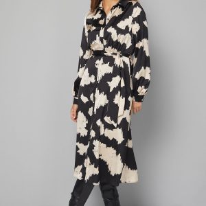 Abstract Satin Shirt Dress
