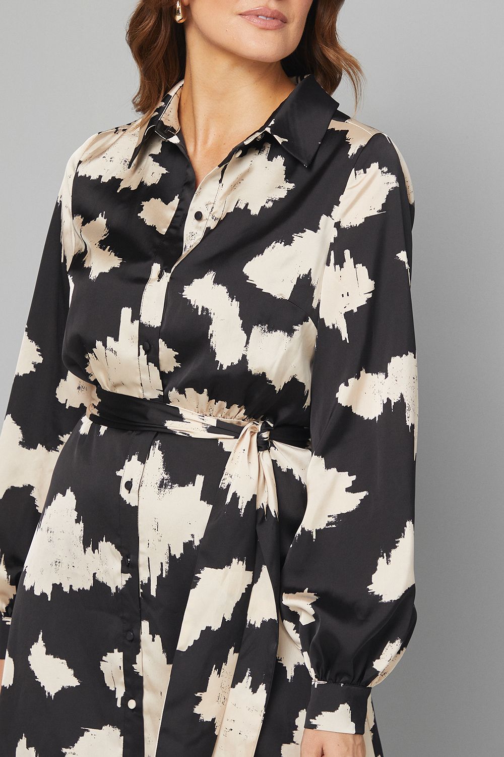 Abstract Satin Shirt Dress - Image 5