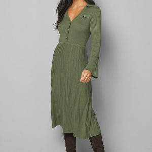 Statement Button Pleated Knitted Dress