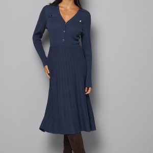 Statement Button Pleated Knitted Dress