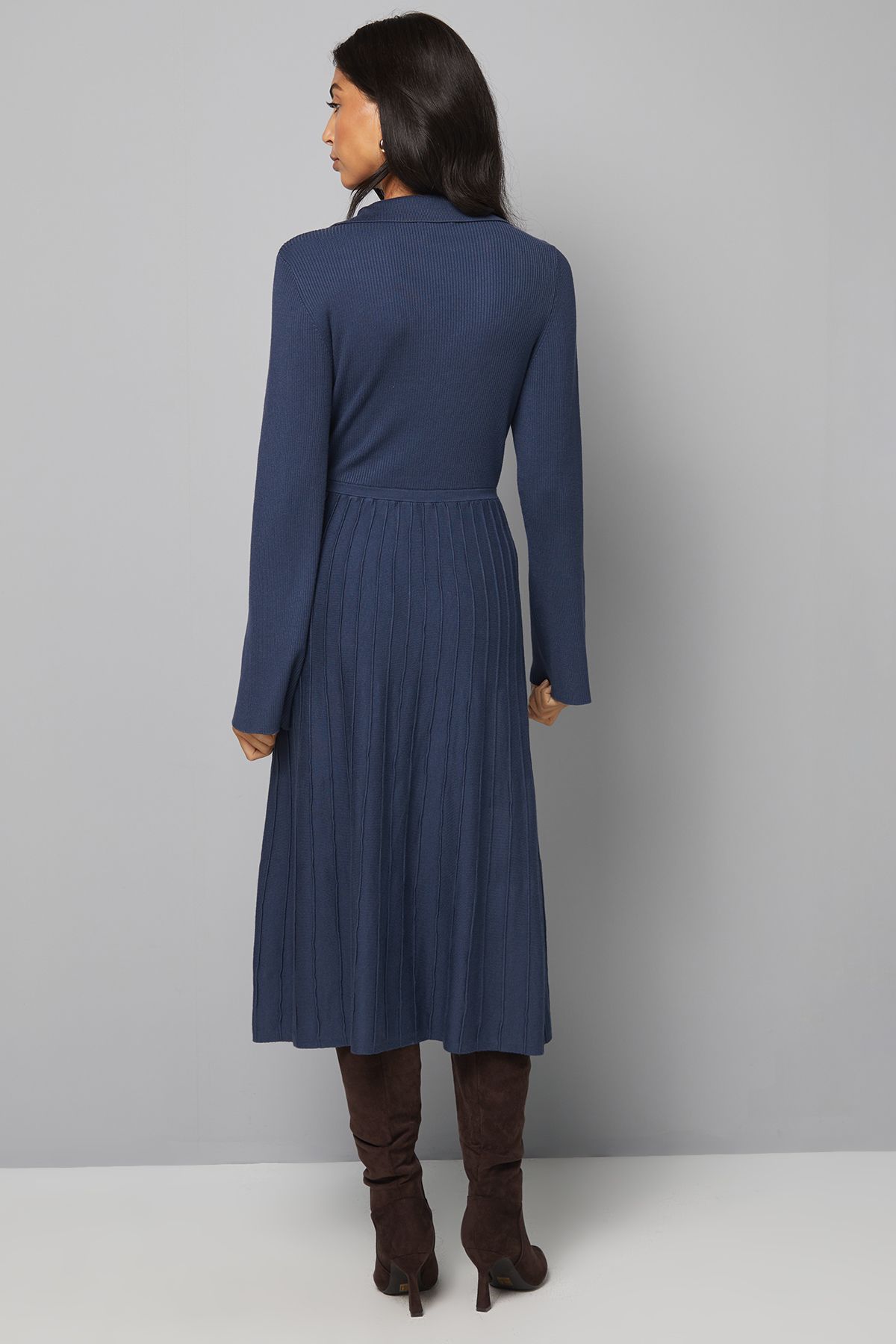 Statement Button Pleated Knitted Dress - Image 3