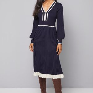 Zip Front Pleated Knitted Midi Dress