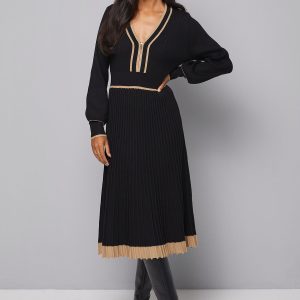 Zip Front Pleated Knitted Midi Dress