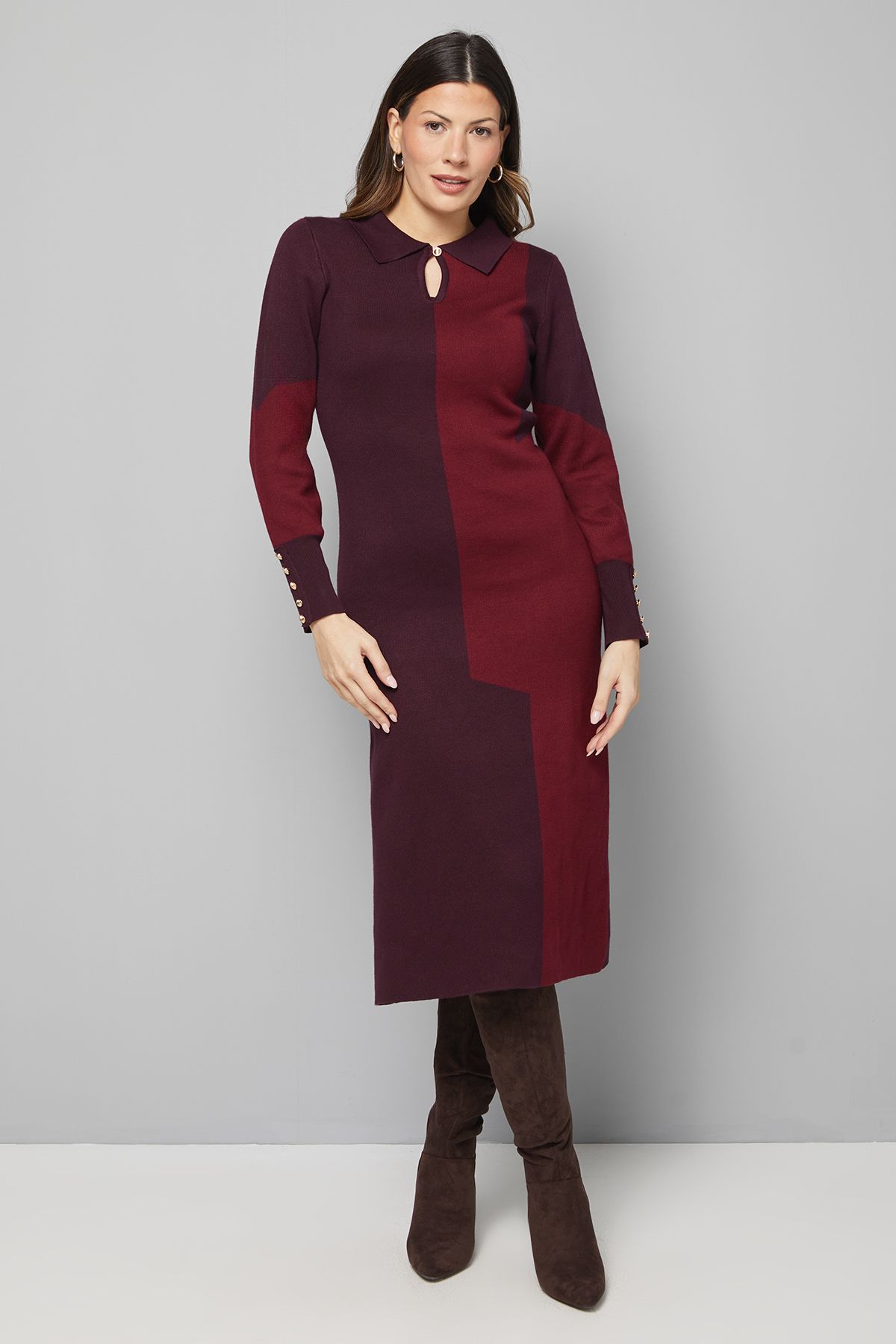 Collared Geo Knitted Dress
