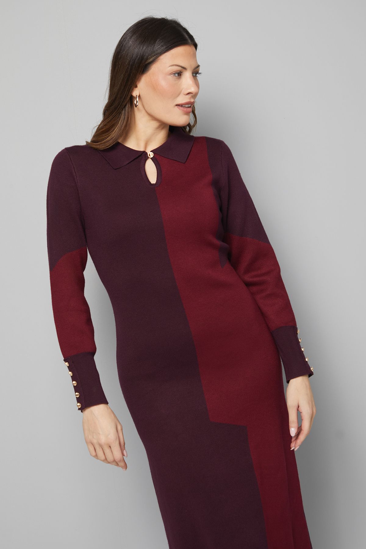 Collared Geo Knitted Dress - Image 2