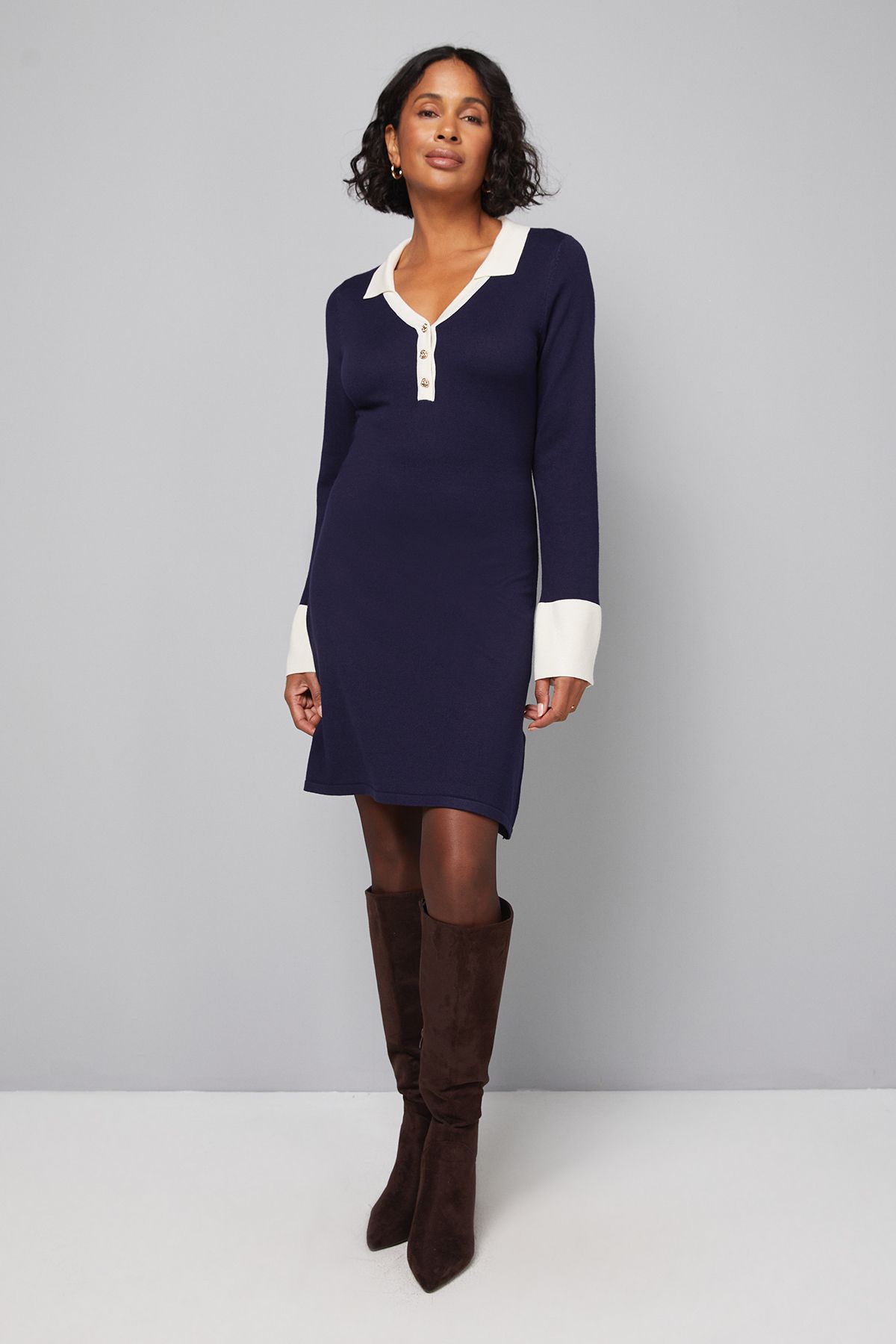 Polo Button Through Knitted Dress