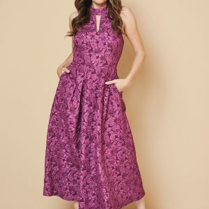 Floral Jacquard Halterneck Midaxi Dress