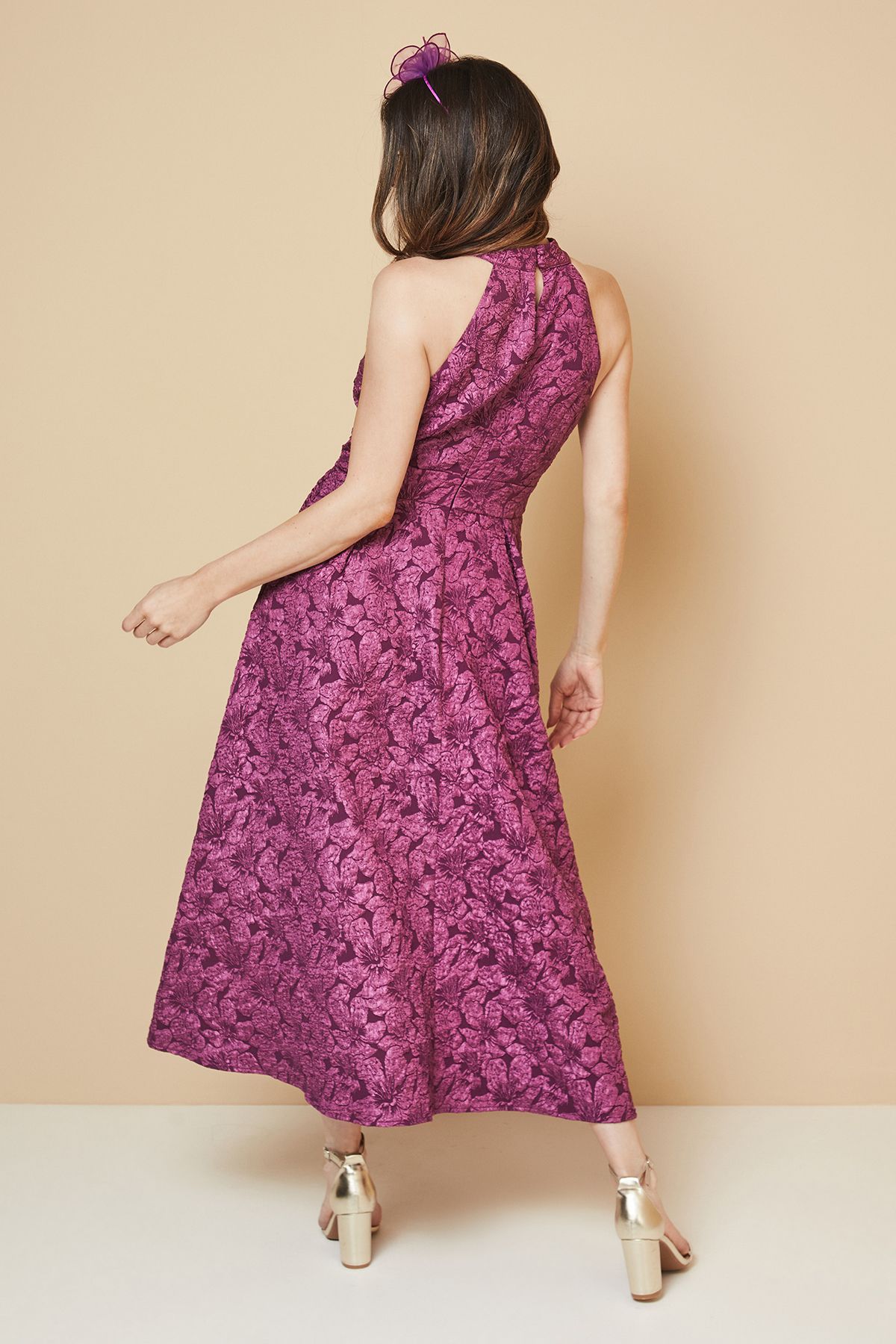 Floral Jacquard Halterneck Midaxi Dress - Image 3