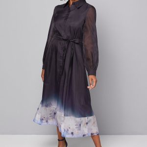 Organza Belted Shirt Dress