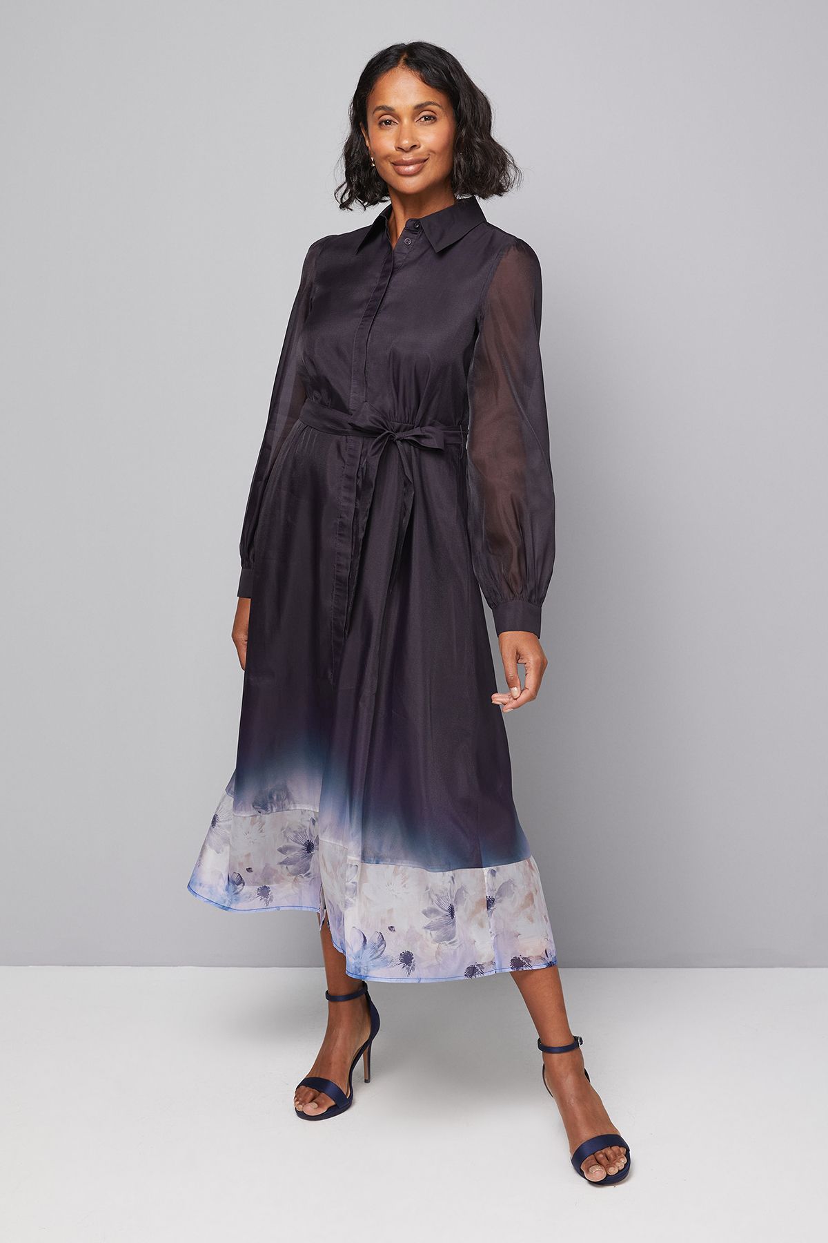 Organza Belted Shirt Dress