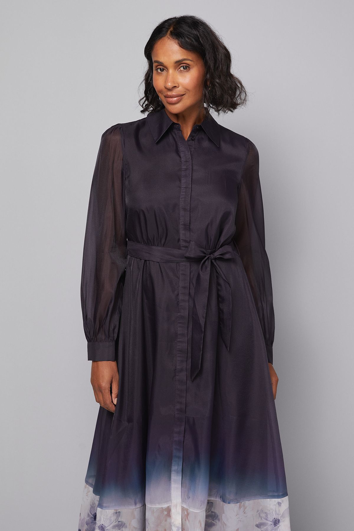 Organza Belted Shirt Dress - Image 2