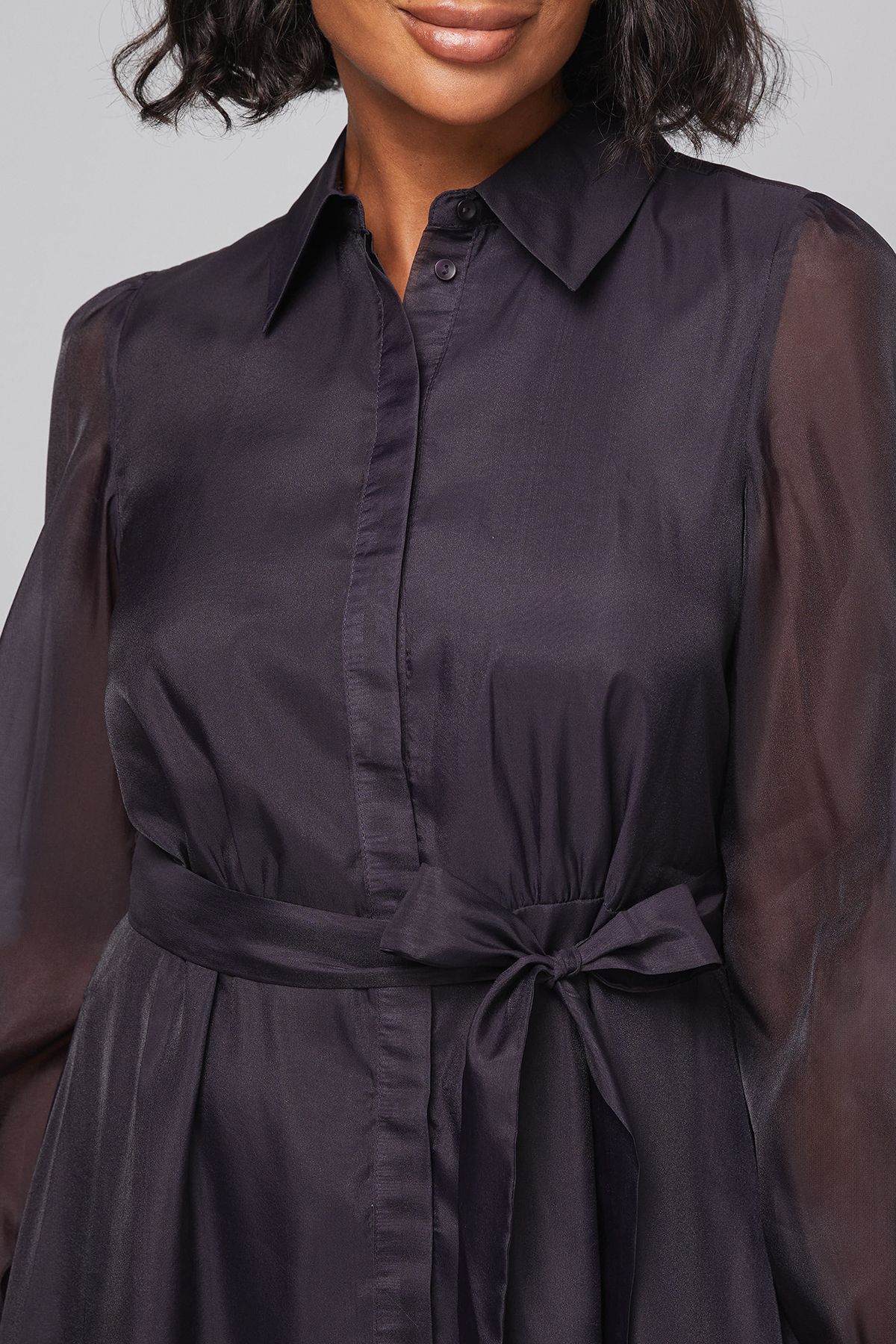 Organza Belted Shirt Dress - Image 5