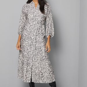 Leopard Print Button Midi Dress
