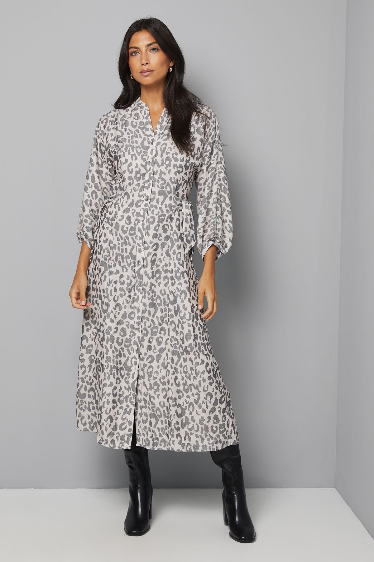 Leopard Print Button Midi Dress