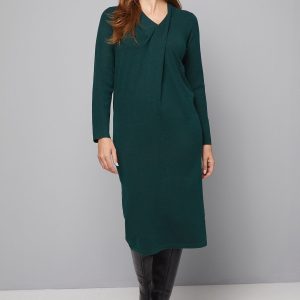 Green Wrap Neck Midi Dress