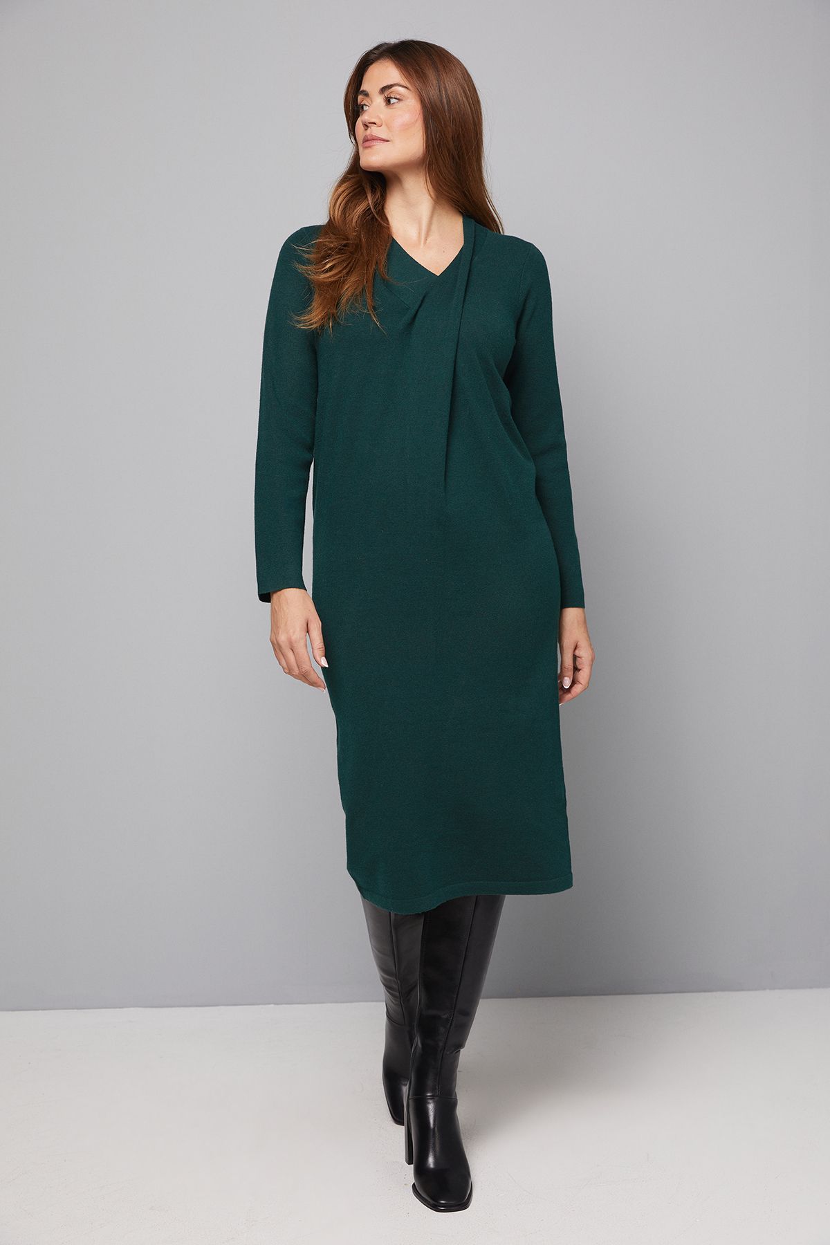 Green Wrap Neck Midi Dress