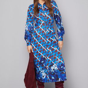 Geo Floral Tie Back Midi Shirt Dress