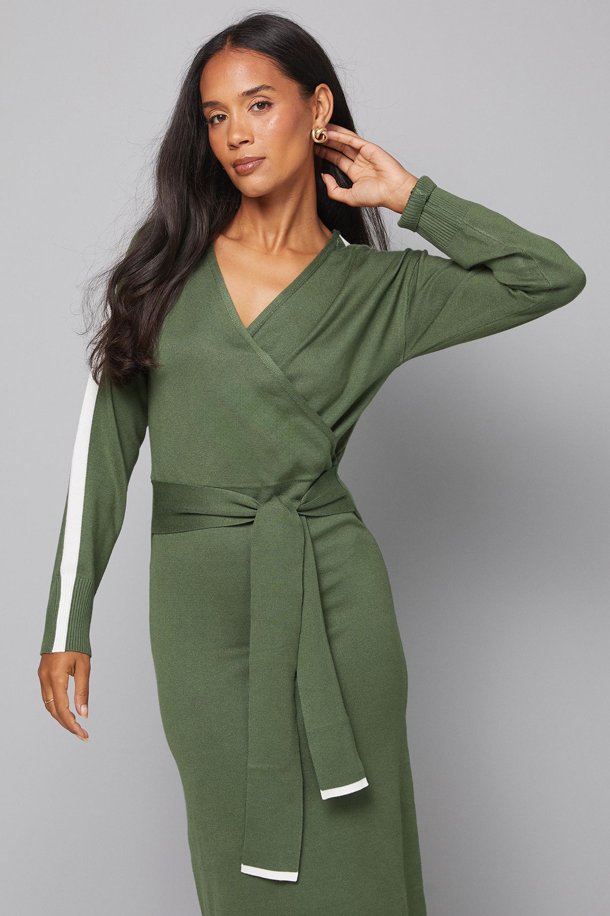 Wrap Tie Waist Knit Midi Dress - Image 2