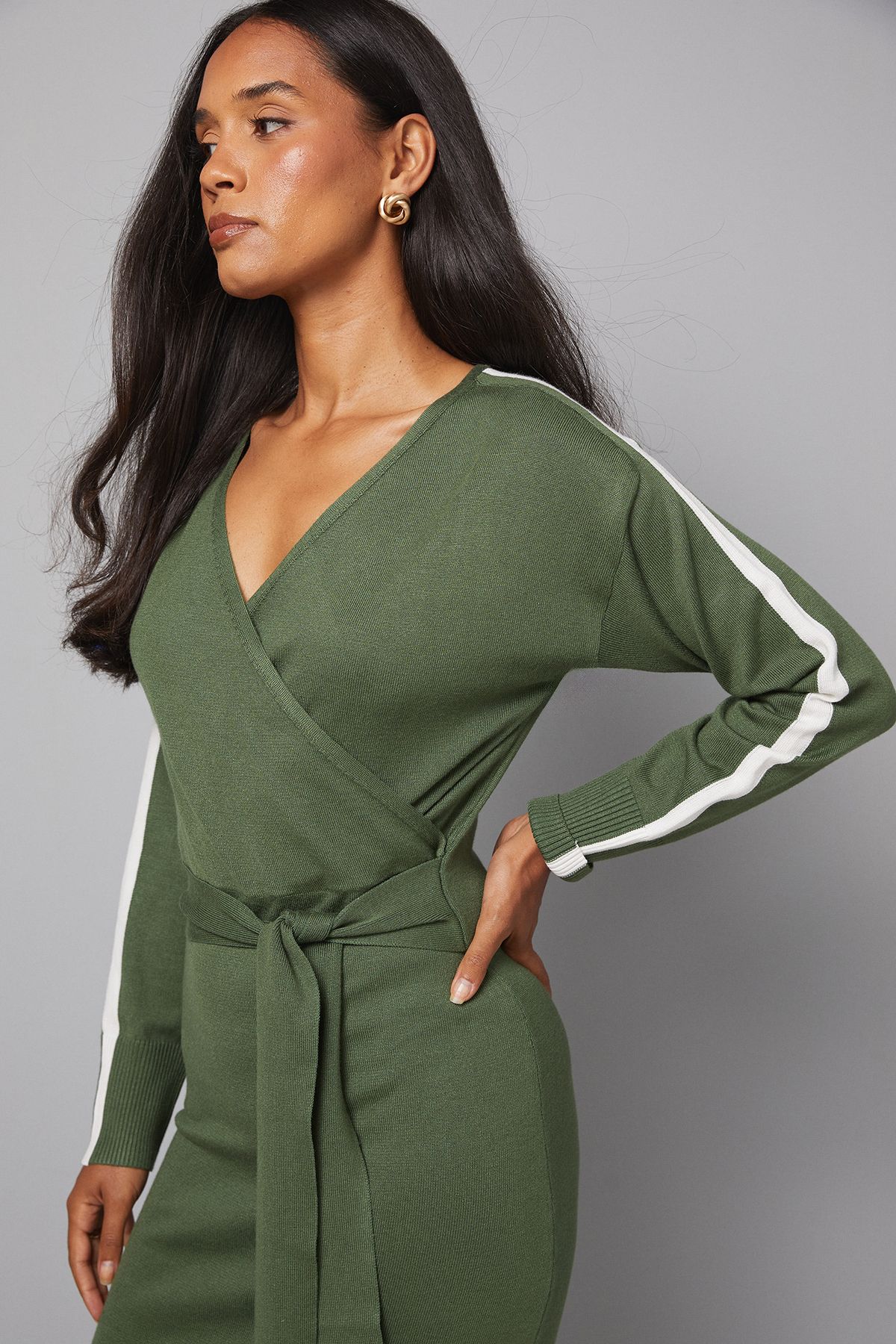 Wrap Tie Waist Knit Midi Dress - Image 4