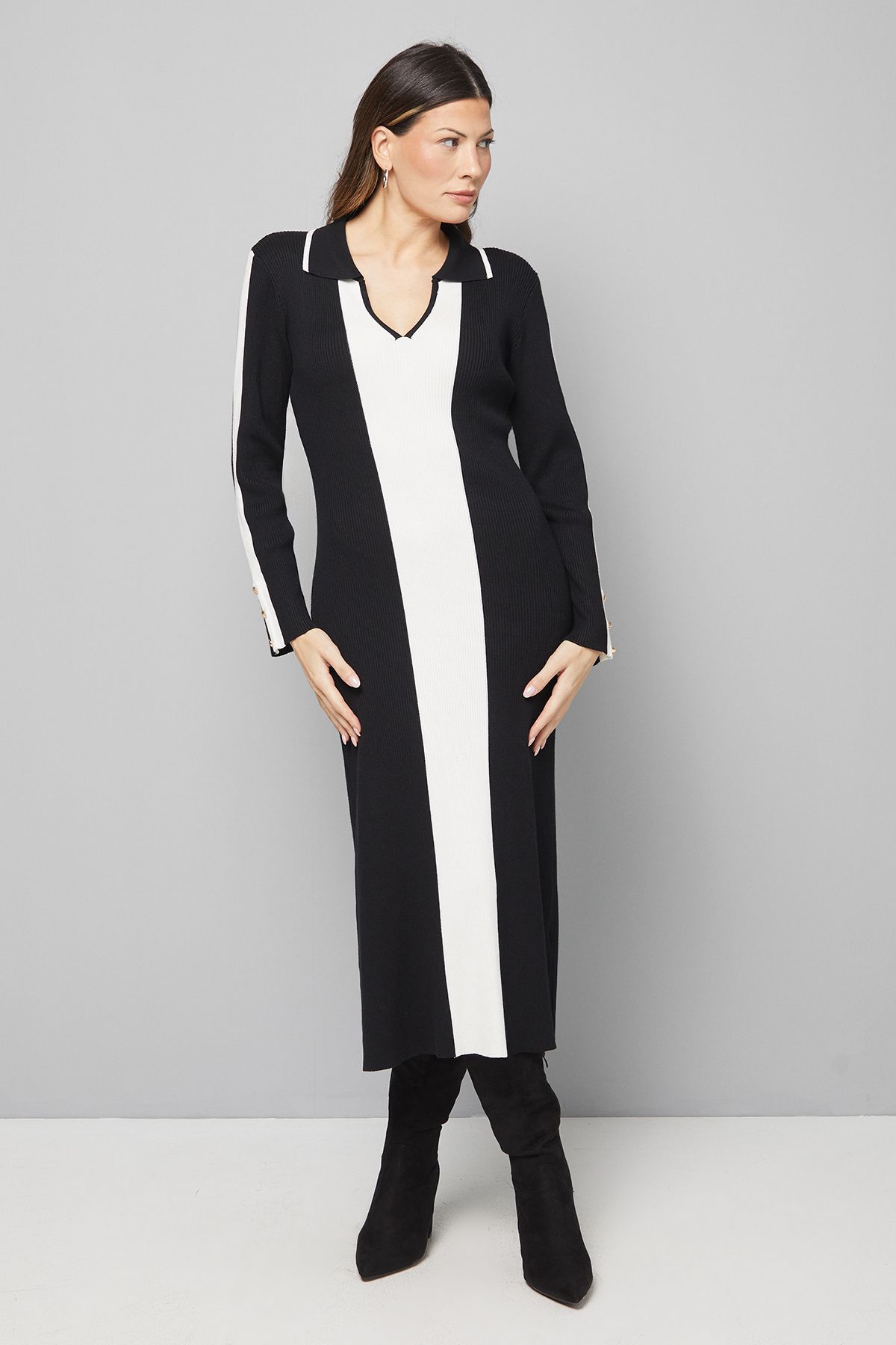 Colour Block Knitted Midi Dress