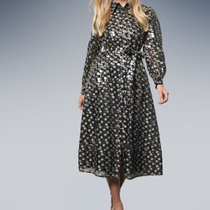 Petite Glitter Spot Organza Shirt Midi Dress