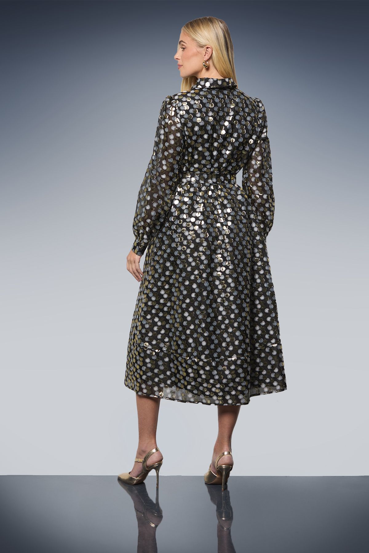 Petite Glitter Spot Organza Shirt Midi Dress - Image 3