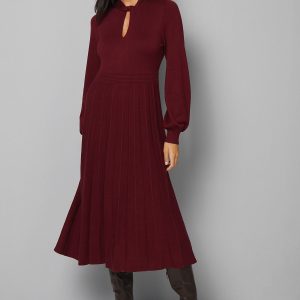 Twist Neck Keyhole Pleated Dress