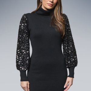 Sequin Sleeve Knitted Mini Dress