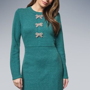 Embellished Bow Fringe Detail Kitted Dress