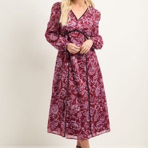 Petite Floral Jacquard Seam Detail Midi Dress