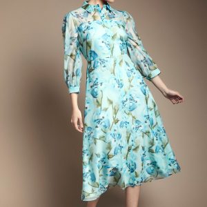 Floral Organza Button Midi dress